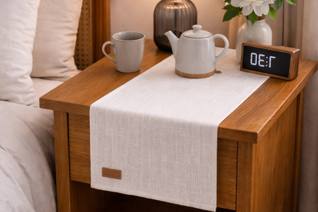 Cotton Neutral  Table Runner |Nightstand, Bed Side Table Cabinet