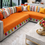 サムネイル： LShape 6 Seater Sofa Cover With Tassels Orange 2 Seater + 3 Seater + 1 Corner