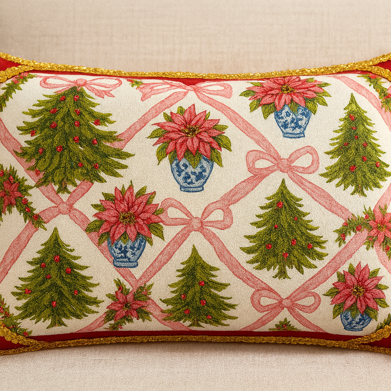 Miniaturbild: Christmas Poinsettia Festive Printed Rectangular Cushion Cover 12x18 Inches