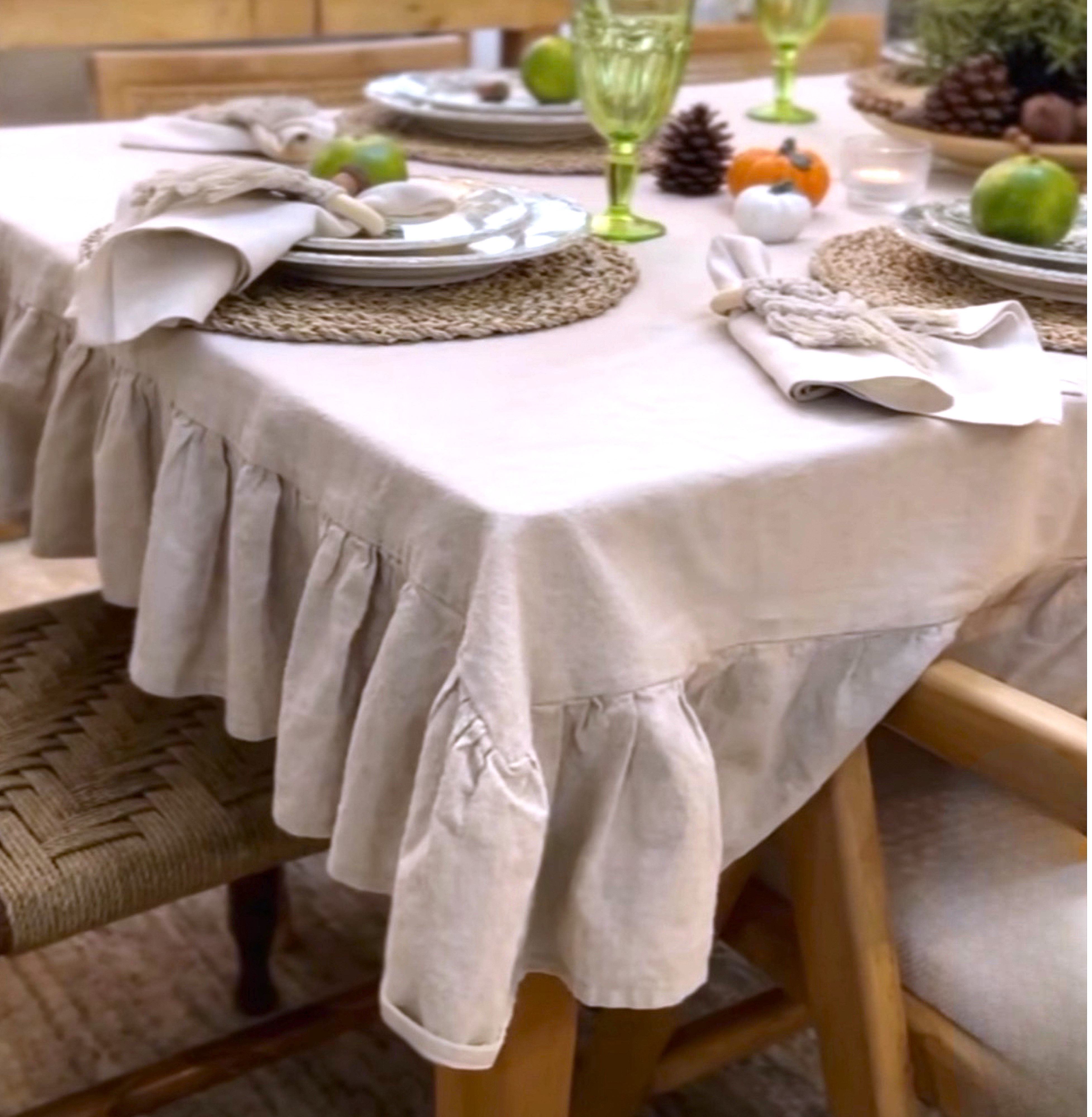 Neutral Cotton Frill Tablecloth Eco-Friendly Ruffled 2/4/6/8/10/12/14 Seater