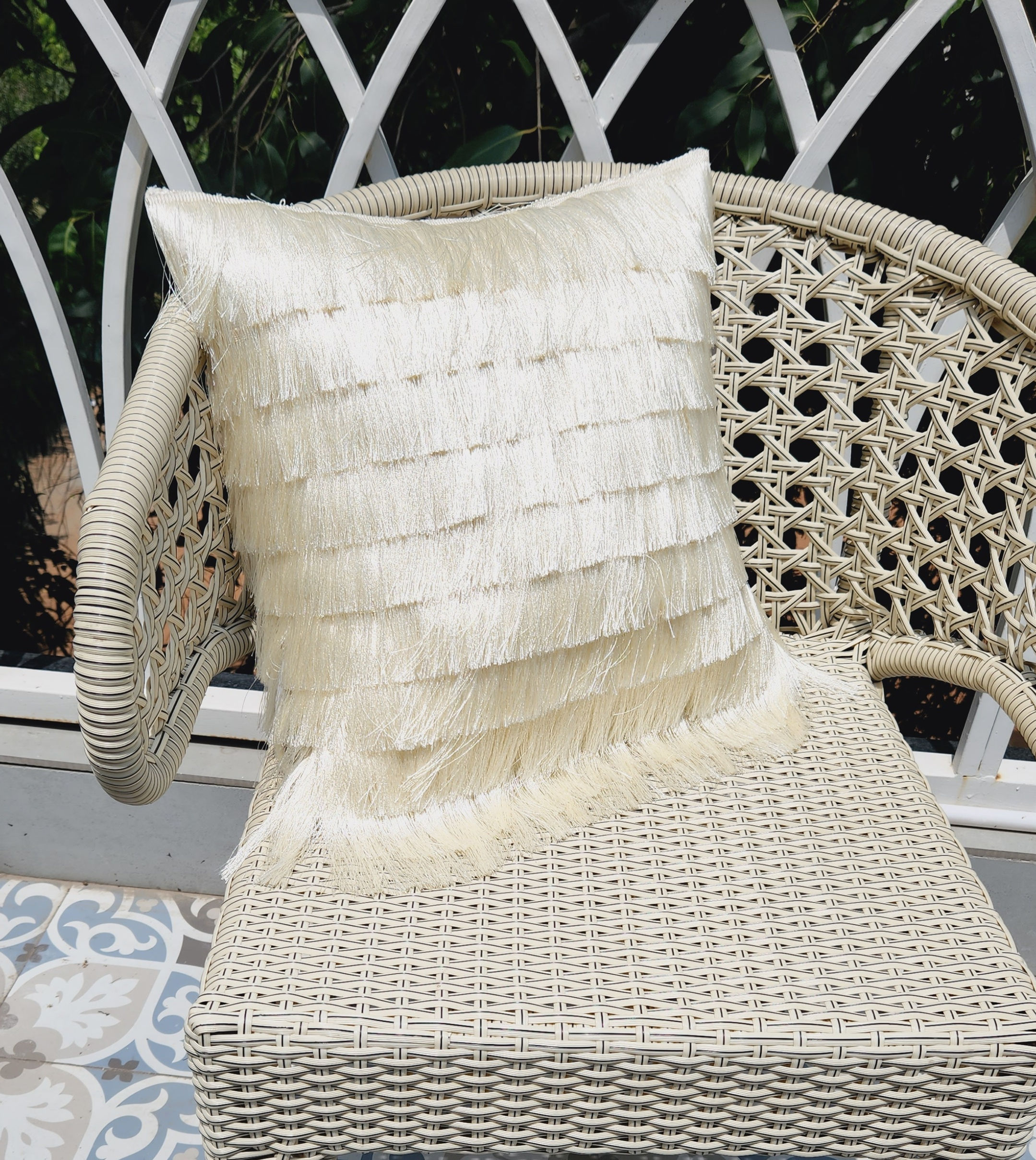 Neutral White Fringe Cushion Cover