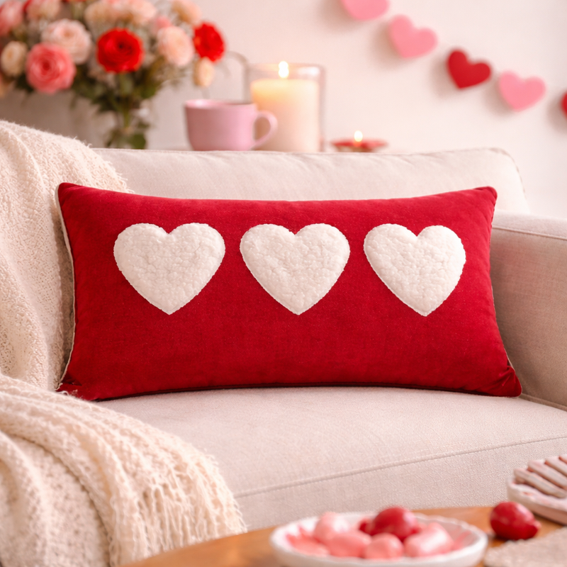 Thumbnail: Red Velvet Heart Romantic Valentine?s Day Gift Lumbar Cover 12x18 Inches