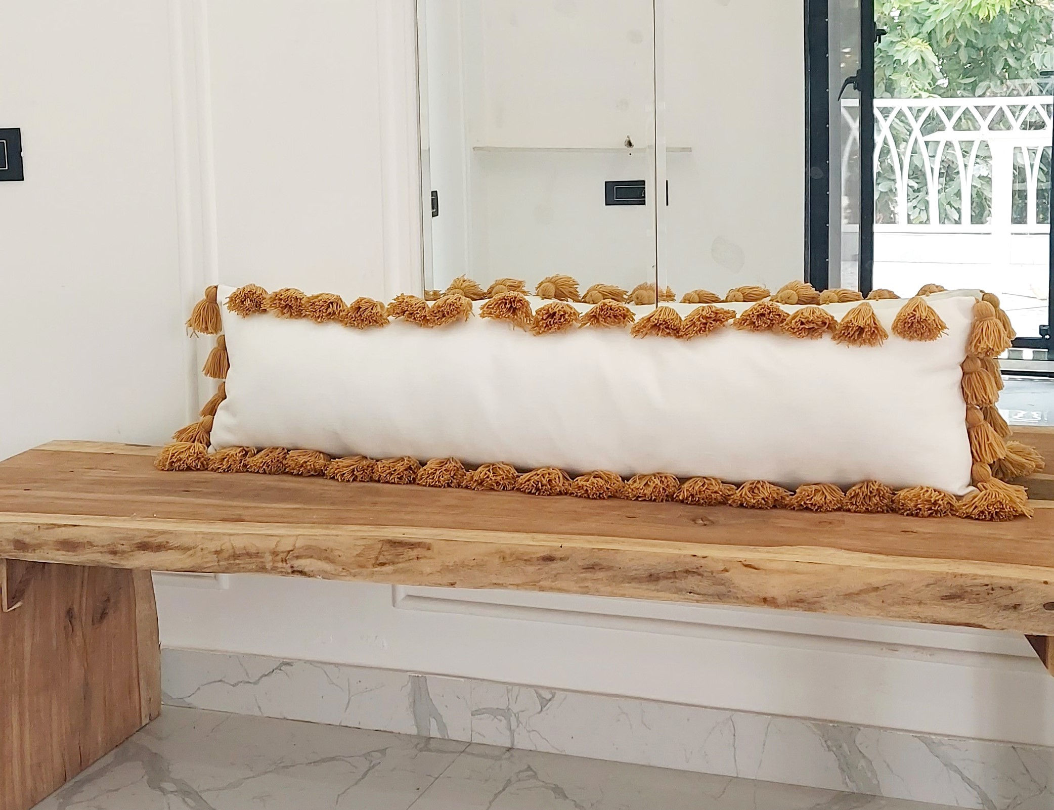 White Boho Tassel Oversized Lumbar Cover