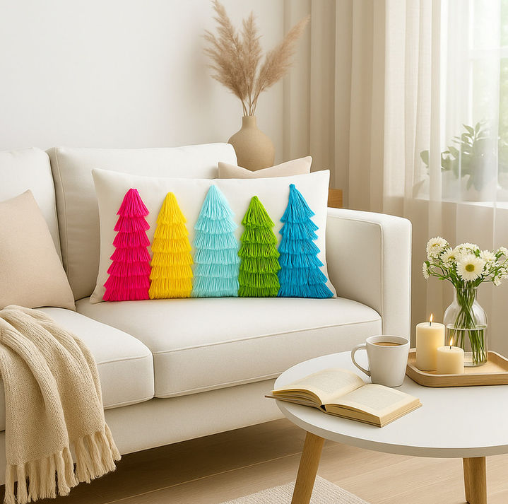 Miniatiūra: Colourful Forest Tree Rectangular Cushion Cover for Christmas D?cor 12x18 Inches
