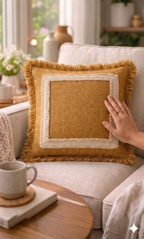 Minijatura: boho jute linen cushion cover Large Square Cushion Cover 20x20 Inches