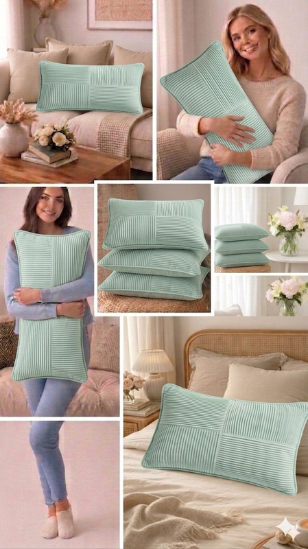 縮圖：mint green ribbed cushion  Rectangular Full Body Bed Pillow Cover 12x36 Inches