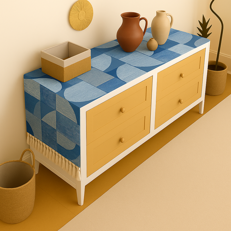 Thumbnail: Blue Geometric Designer TV Unit TV Cabinet Tassel Table Runner