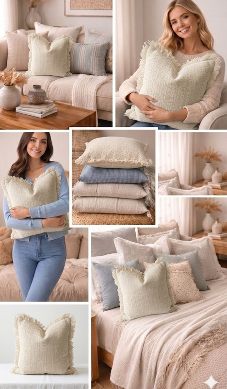 Thumbnail: Neutral Cotton Baskeweave   Square Sofa Cushion Cover 16x16 Inches