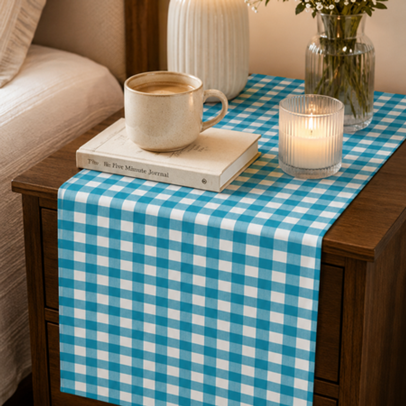 Thumbnail: Teal Blue-White Table Runner |Nightstand, Bed Side Table Cabinet