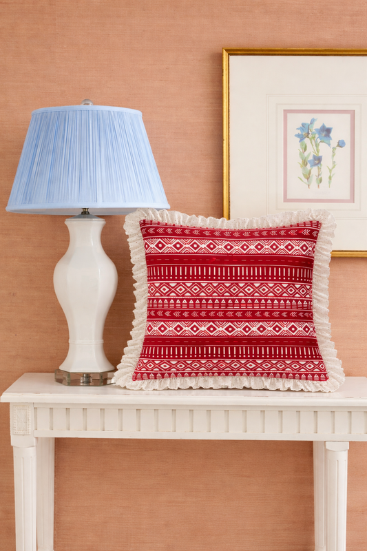 Miniature : Red Cotton Tribal Sofa D�cor  Square Sofa Cushion Cover 16x16 Inches