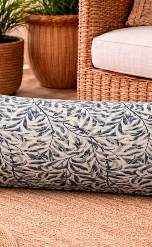 Imej kecil: Blue Botanical Cotton Cushion Cover Rectangular Cushion Cover 14x36 Inches