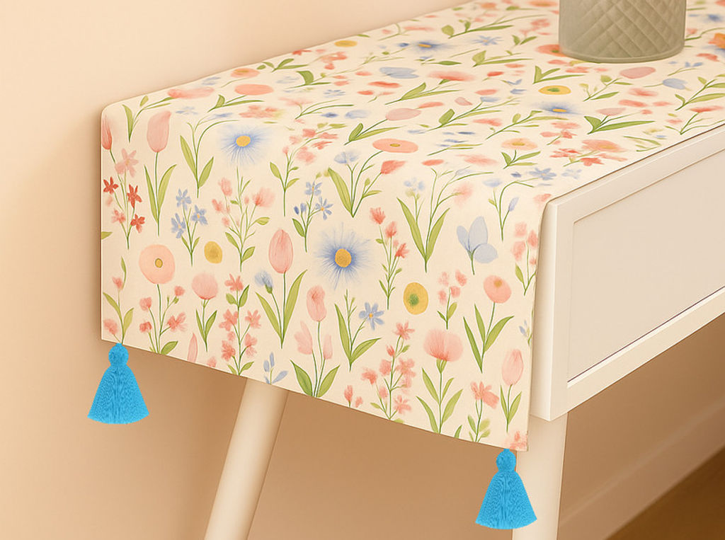 Spring Floral Designer TV Unit TV Cabinet Tassel Table Runner