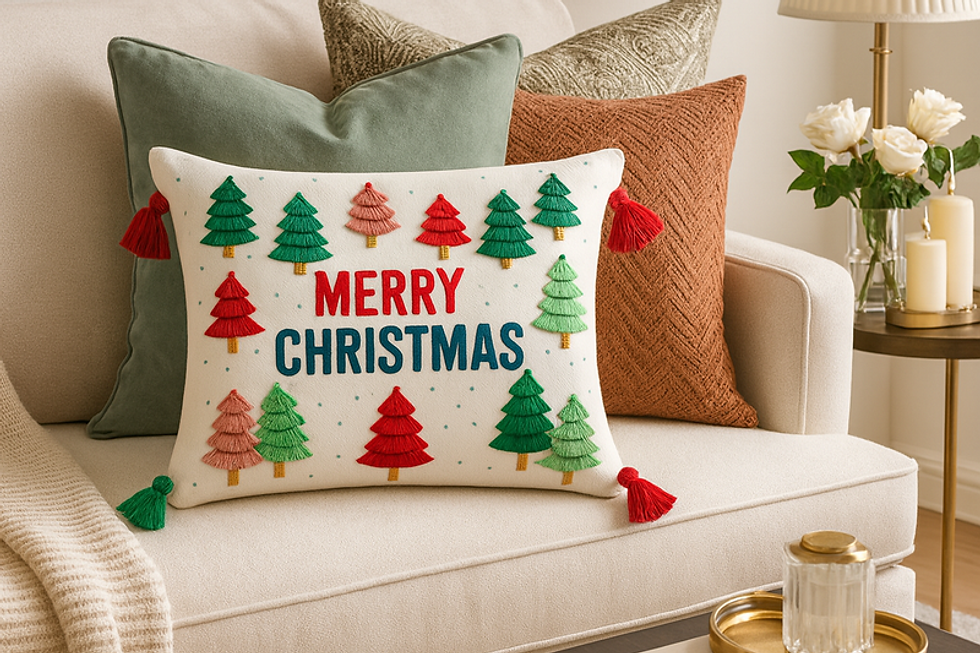 Thumbnail: Colorful Christmas Red Tassel Abstract Rectangular Cushion Cover 12x18 Inches