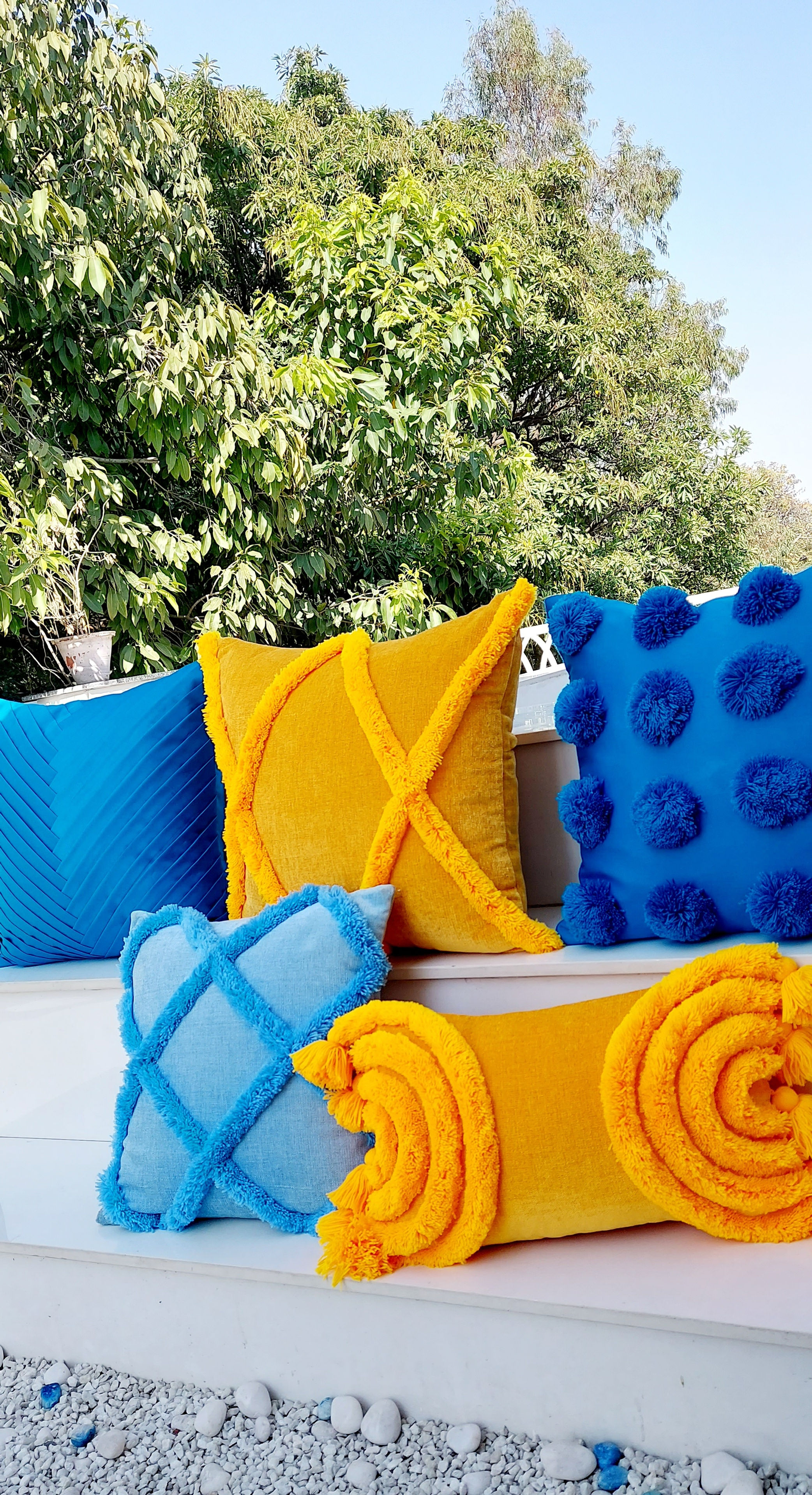 Bright Ochre Yellow Criss Cross Tufted Cushion Cover