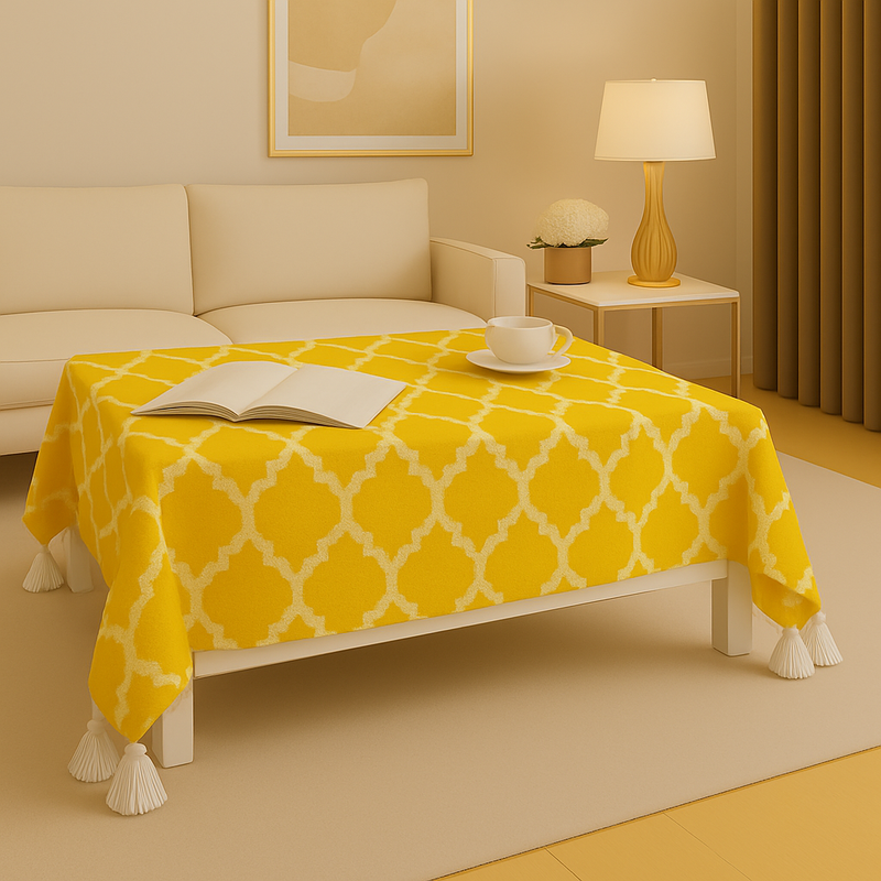 Thumbnail: Yellow Diamond Printed Boho Dining Table Cover|Table Cloth Living Room Decor