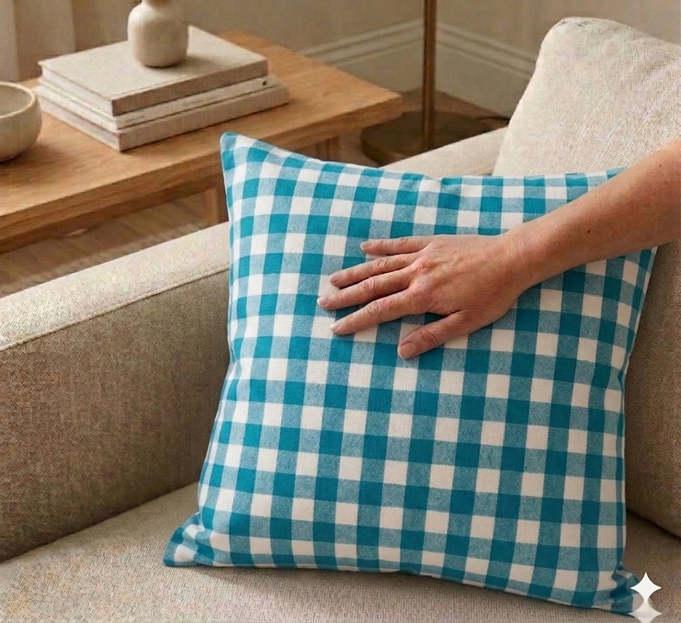 縮圖：Teal Blue&White Checkered  Square Sofa Cushion Cover 16x16 Inches