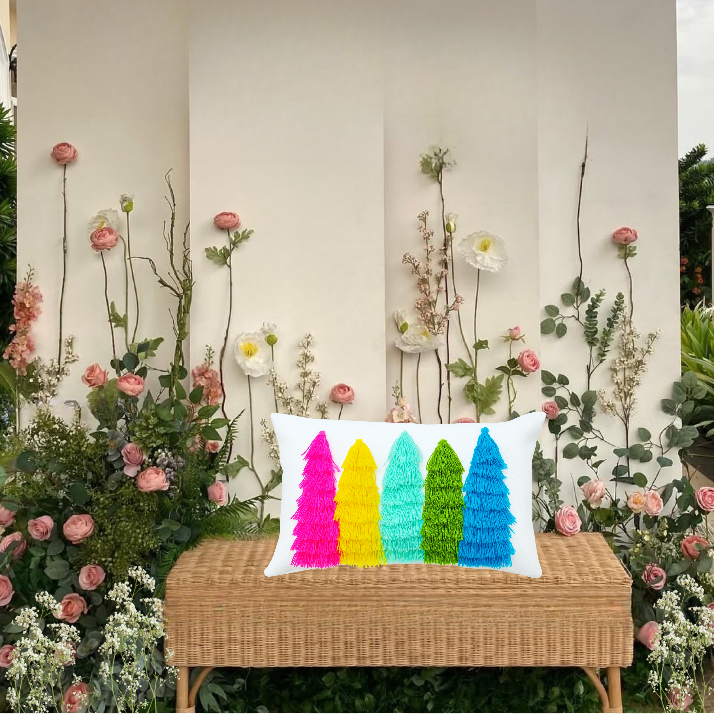 Thumbnail: Colourful Forest Tree Square Cushion Cover for Christmas Decor 16x16 Inches