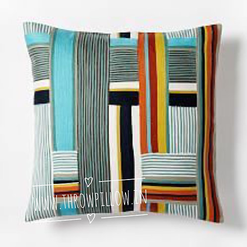 Multicolored Crewel Embroidered Cushion Cover