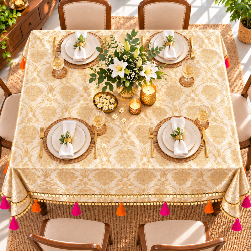 Miniatura: Ivory Brocade  Table Cover|Table Cloth Living Room Decor