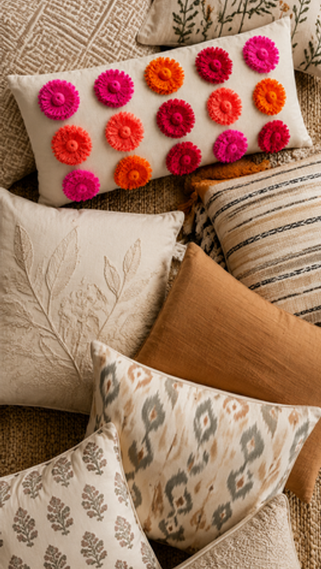 Thumbnail: Handmade Floral Pom Pom Rectangular Full Body Bed Pillow Cover 12x48 Inches