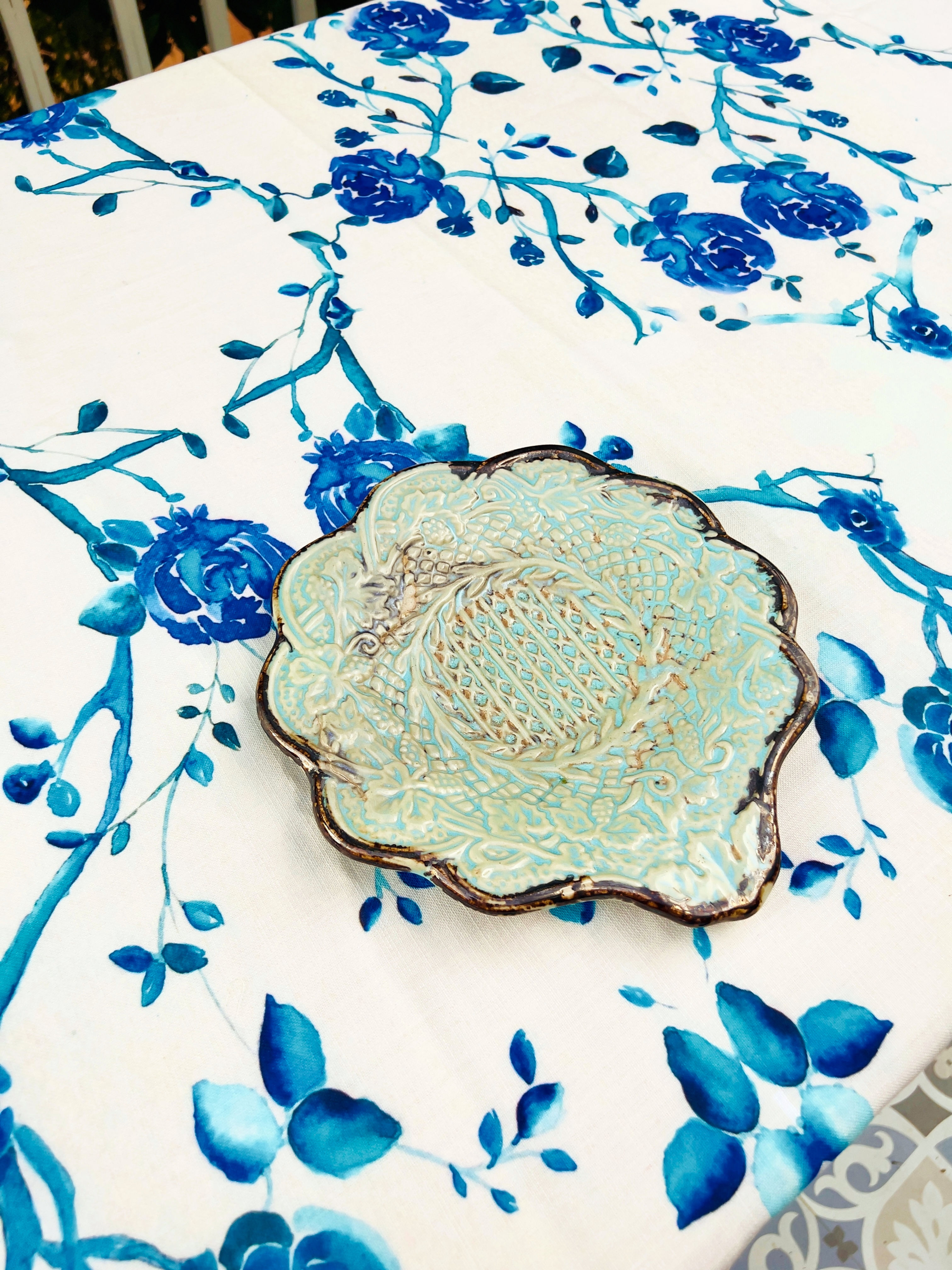 Blue Floral Printed Table Cover