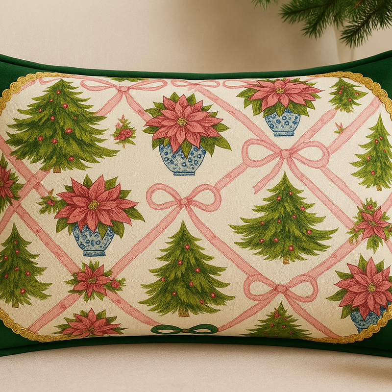 Miniatura: Luxury Christmas Green Gold Sequin Trim Rectangular Cushion Cover 12x18 Inches