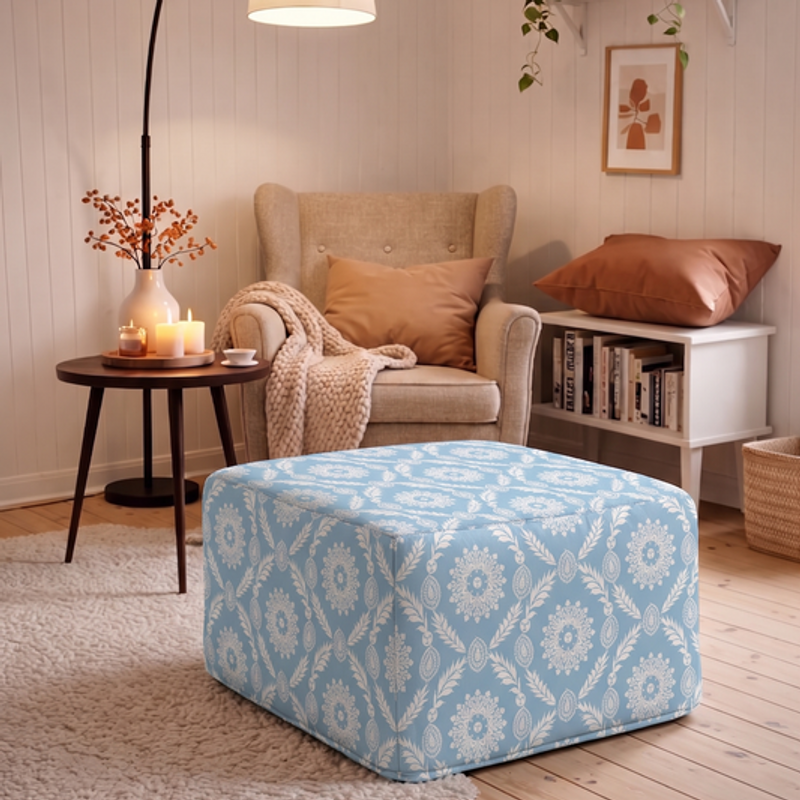 섬네일: Frosted Floral Full Coverage Pouff Cover Square Full Cover-14"X14" Pouffe Seat