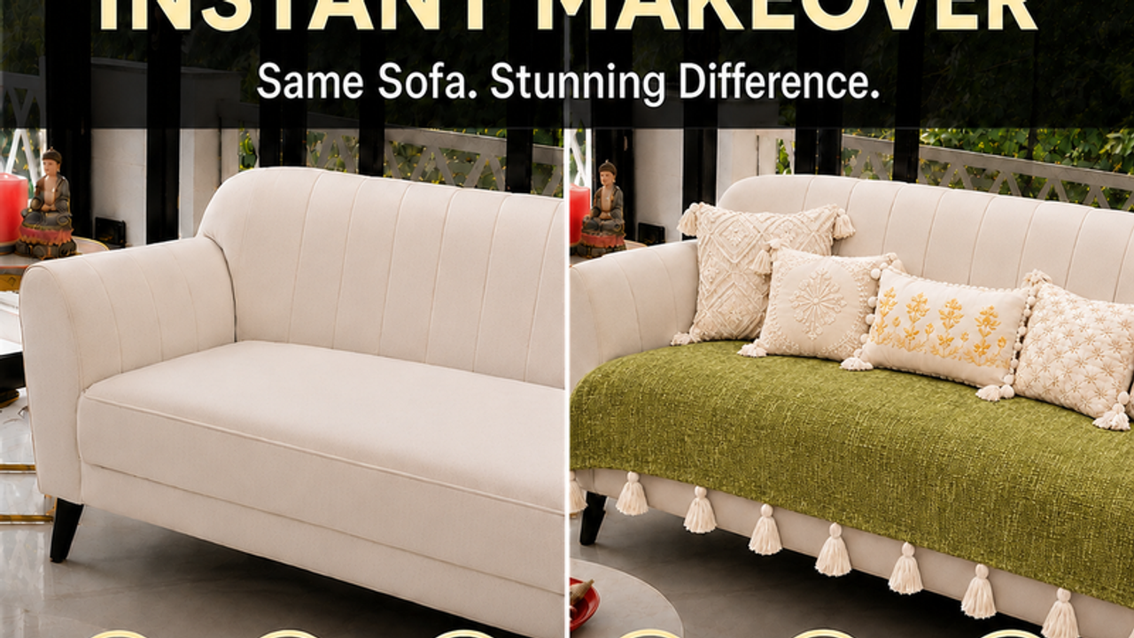 Olive Green 3 Seater+2 Seater+Corner L Shape Sofa Cover With Tassels|Seat Cover