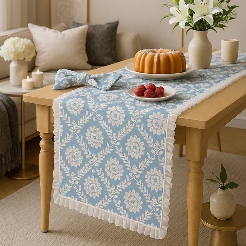 Imej kecil: Frosted Floral Multicoloured Table Runner |Nightstand, Bed Side Table Cabinet