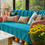 Thumbnail: 3 Seater Sofa Cover With Tassels:Cerulean Blue Moroccan Embroidered Back Cover