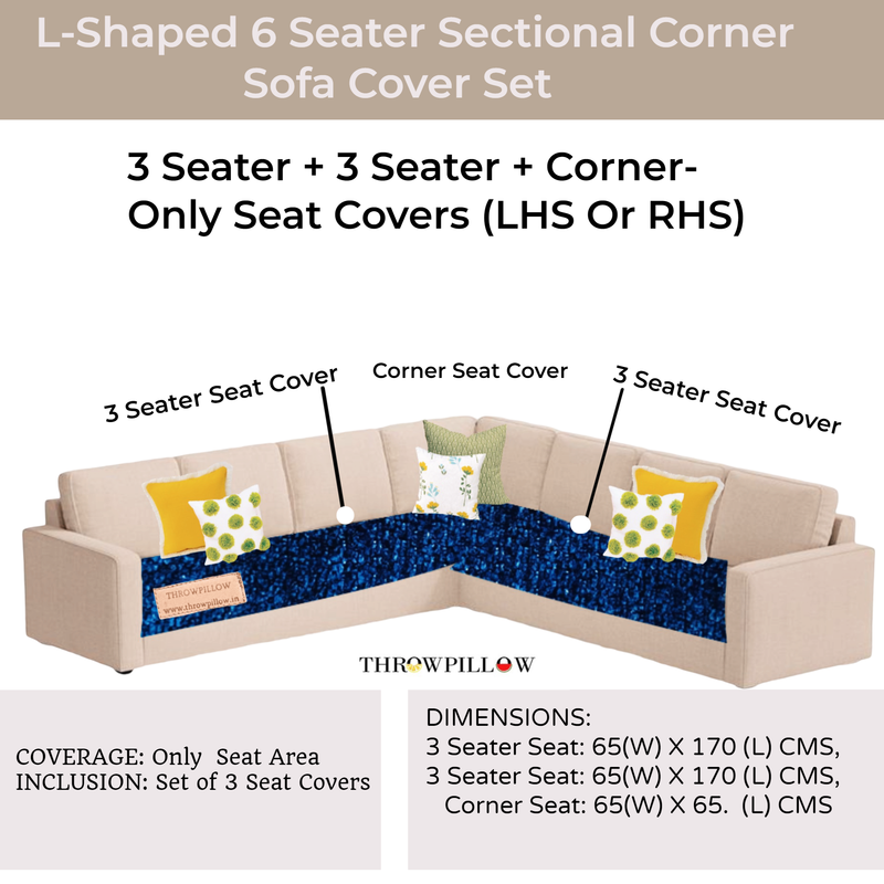 Navy Blue L Shape Corner Sofa Cover, Luxe Solid Sofa Cover