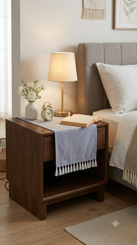 Imej kecil: Blue-And White Stiped Table Runner |Nightstand, Bed Side Table Cabinet