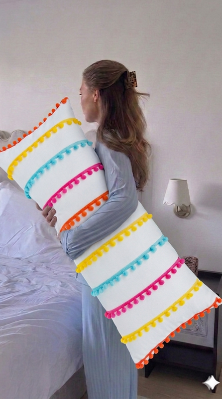 Thumbnail: Boho Pom Pom Cushion Cover Rectangular Cushion Cover 14x36 Inches