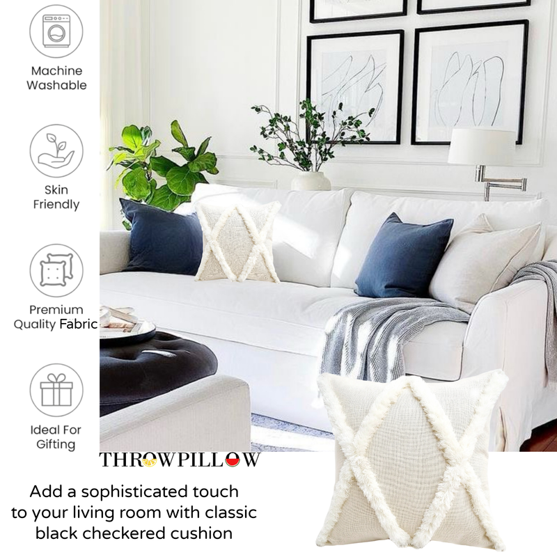 Thumbnail: Ivory Fringe Criss Cross Rectangular Cushion Cover with Filler 12x24 Inches