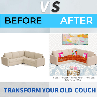Orange L Shape Corner Sofa Cover, Luxe Solid Sofa Cover