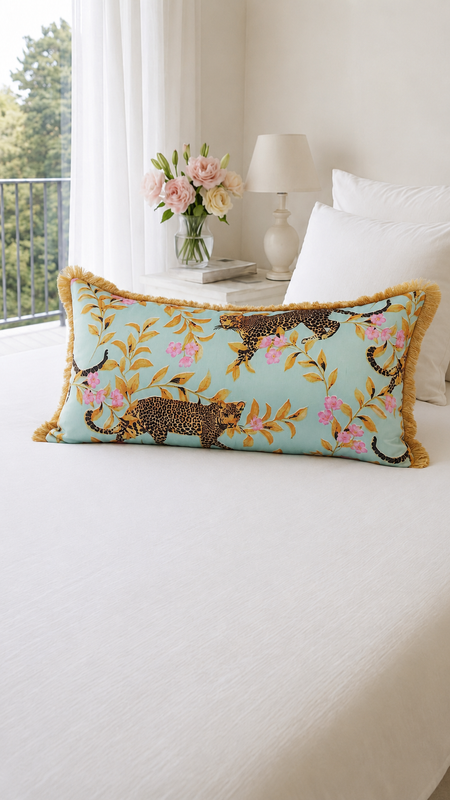 Leopard Botanical Cushion Cover Rectangular Cushion Cover 14x30 Inches