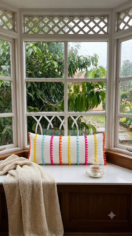 Miniaturbild: Boho Pom Pom Cushion Cover Rectangular Full Body Bed Pillow Cover 12x48 Inches