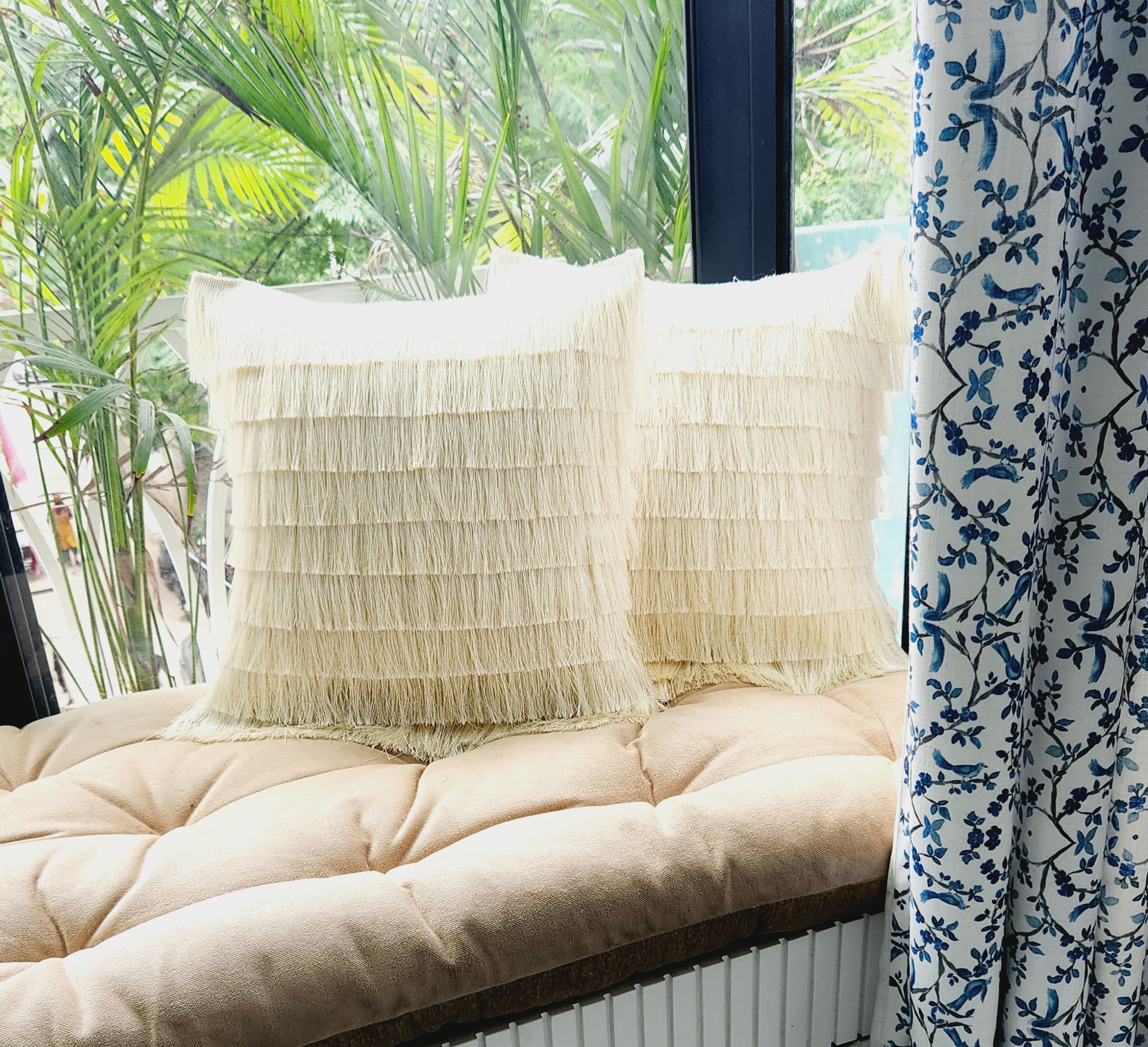 Neutral White Fringe Cushion Cover