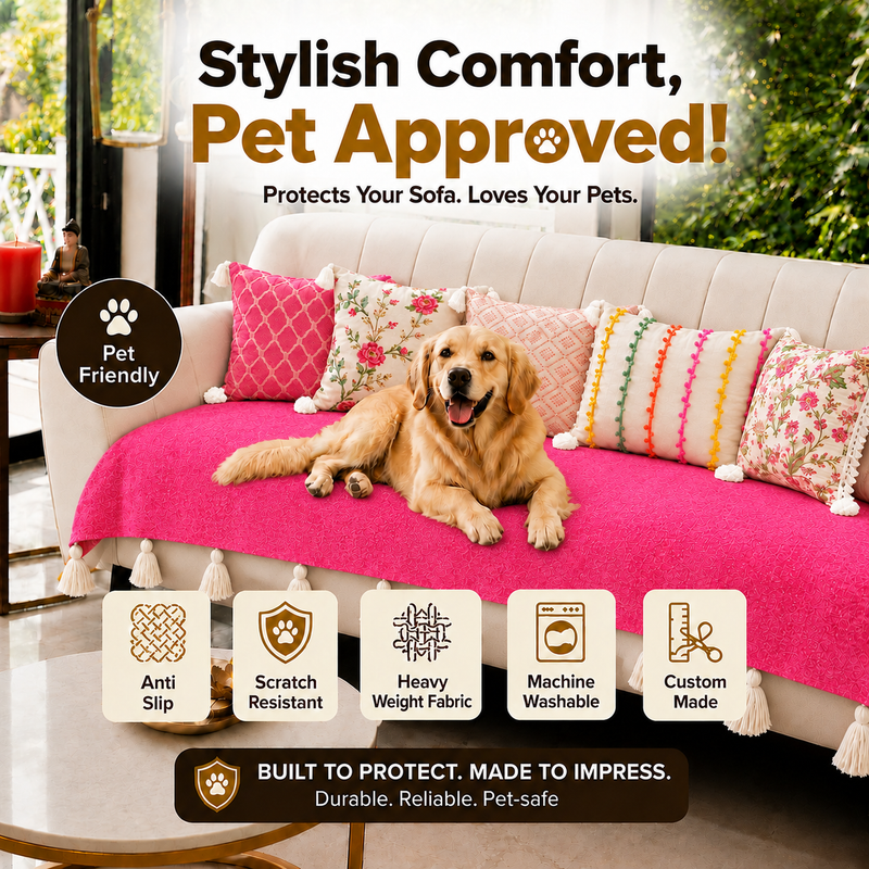 Pink Single Seater Sofa Cover With Tassel |Tassel Sofa Throw|Seat Cover