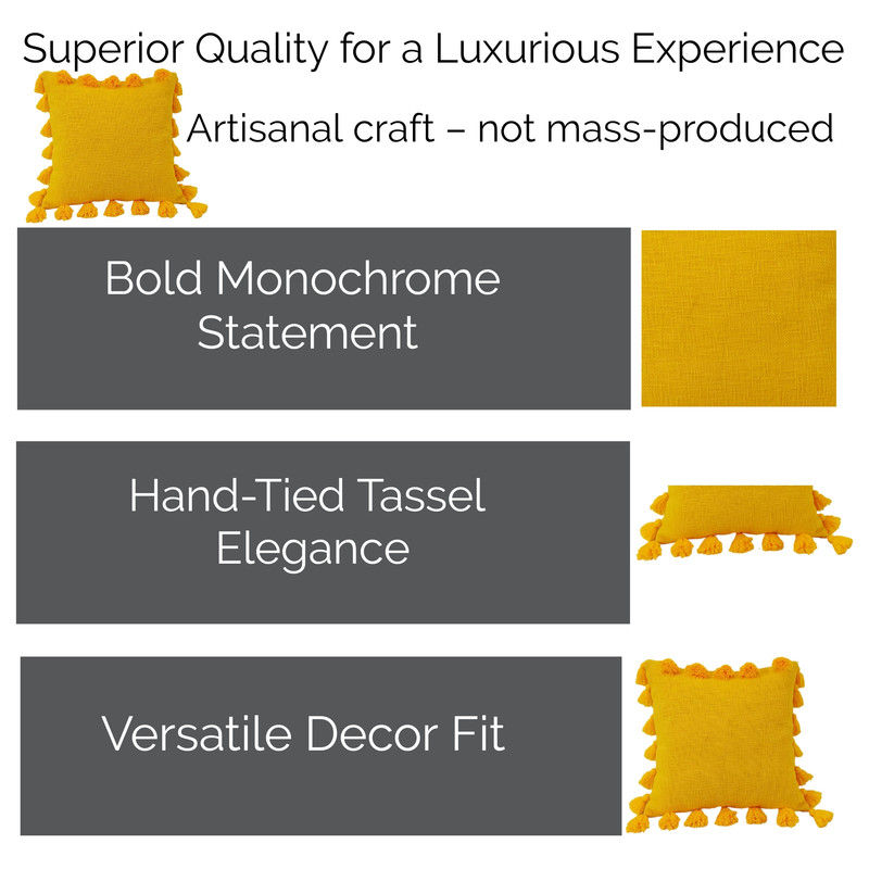 Thumbnail: Vibrant Yellow All Round Tassels Rectangular Cushion Cover for Sofa 12x36 Inches
