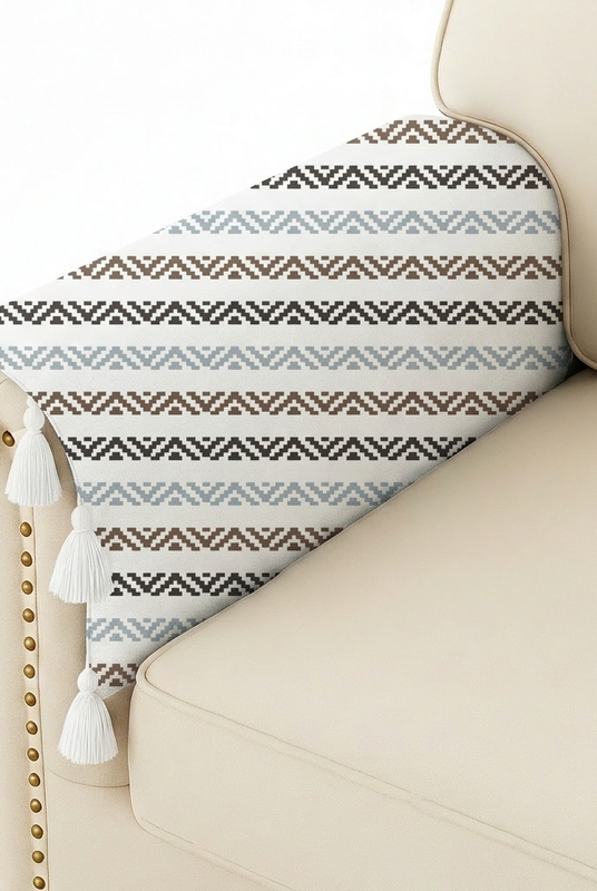 Thumbnail: Set Of 2 Arm Rest Covers|Herringbone Neutral Sofa Arm Covers |Hand Rest Covers
