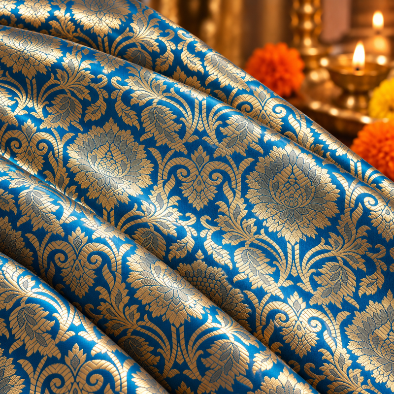 Teal Blue Brocade Side Table Cover|Table Cloth Living Room Decor