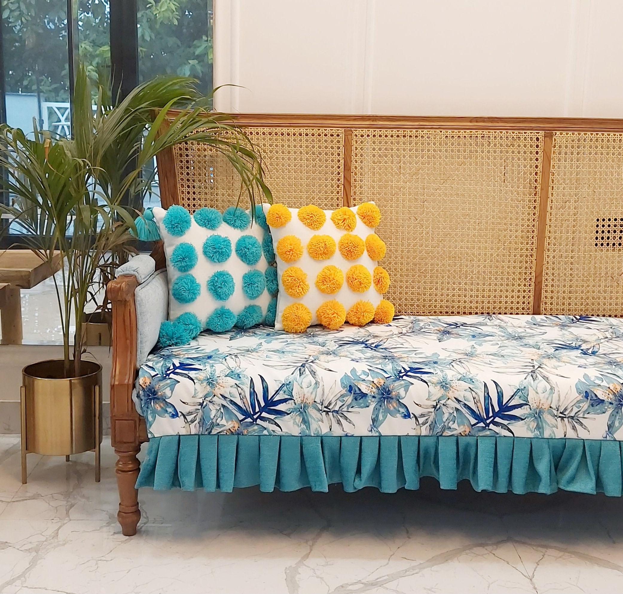 Blue Paradise Pattern Sofa Cover with Pleats