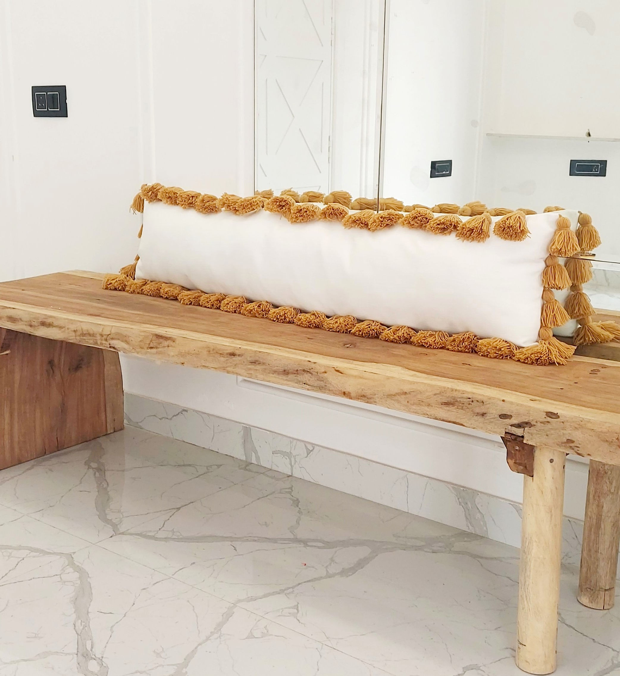 White Boho Tassel Oversized Lumbar Cover