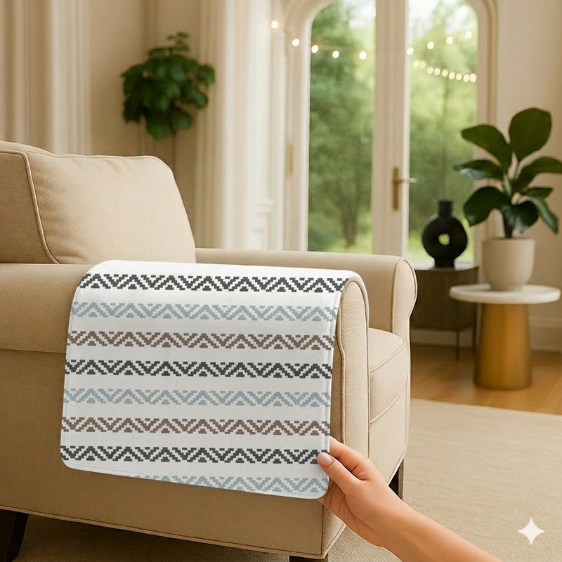 Thumbnail: Set Of 2 Arm Rest Covers|Herringbone Neutral Sofa Arm Covers |Hand Rest Covers