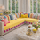 Thumbnail: LShape 5 Seater Sofa Cover With Tassels |Yellow| 2 Seater + Lounger + Ottoman