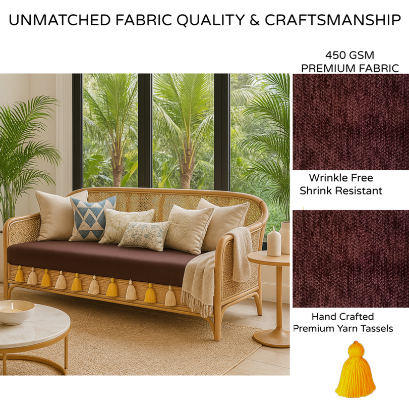 섬네일: Dark Brown Large 2 Seater Sofa Cover With Tassels|Anti Slip Tassel Sofa Throw