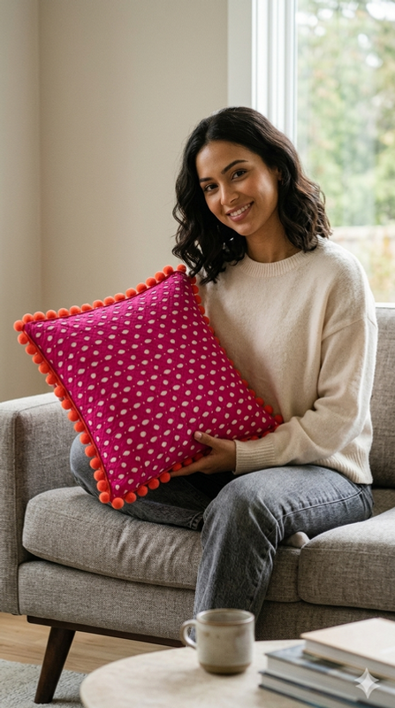 Miniatura: Hot Pink Cutwork Cushion Large Square Bed Pillows Cover 24x24 Inches