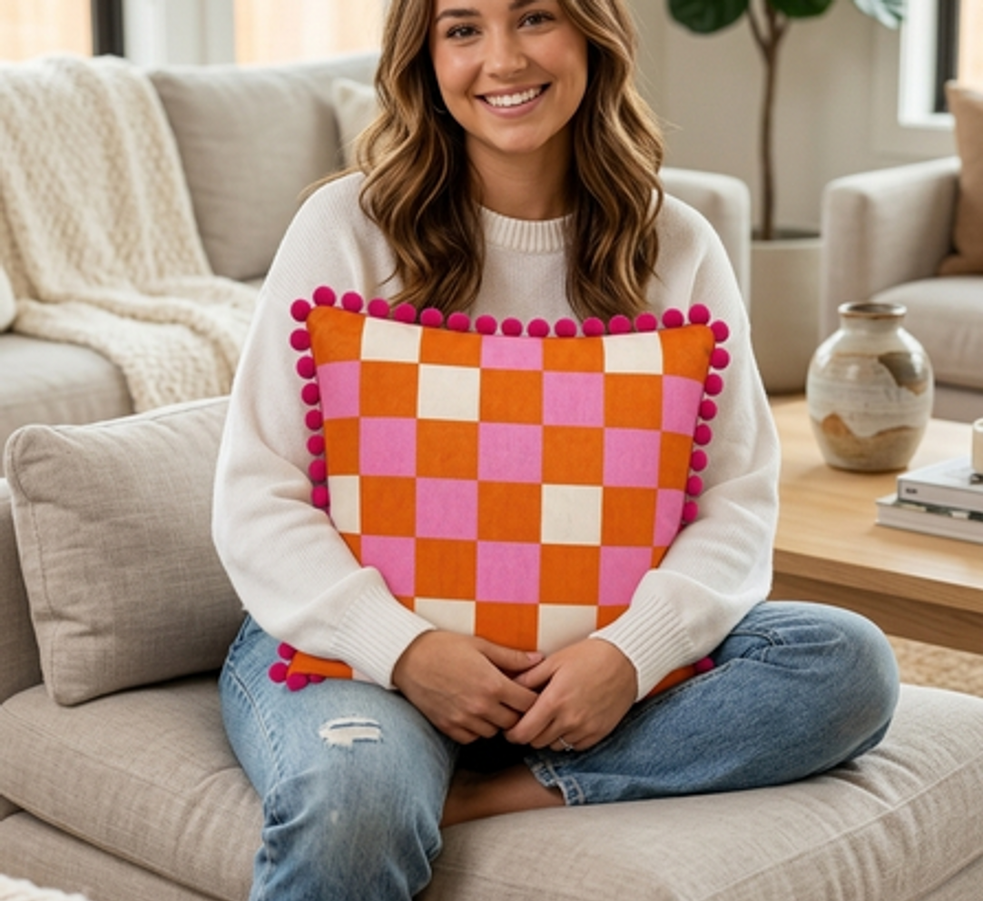 checkered cushion cover Square Sofa Cushion Cover 14x14 Inches