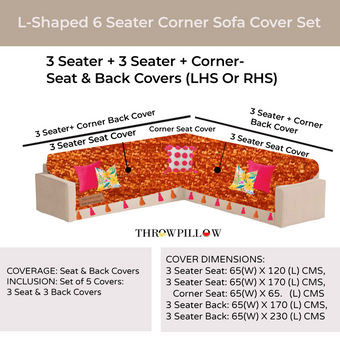 Thumbnail: L-Shaped Corner Sofa Cover, Solid Orange Sofa Cover With Pink & Orange Tassel